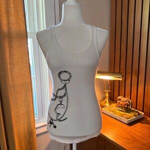 Enjoi White Ribbed Y2K Graphic Tank Top Handcuffs Chains Streetwear Womens Large